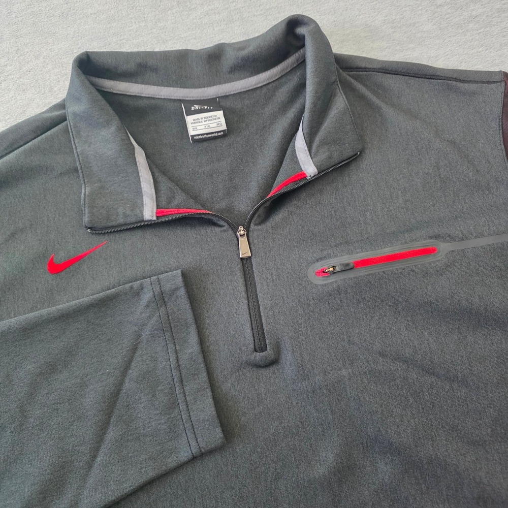 Nike Mens Dri-FIT Quarter Zip Pullover Charcoal Grey Red 3XL 746960-013